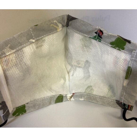 Handmade Face Mask Alpaca Llama Print Adjustable Gray Cotton Blend - Picture 4 of 5